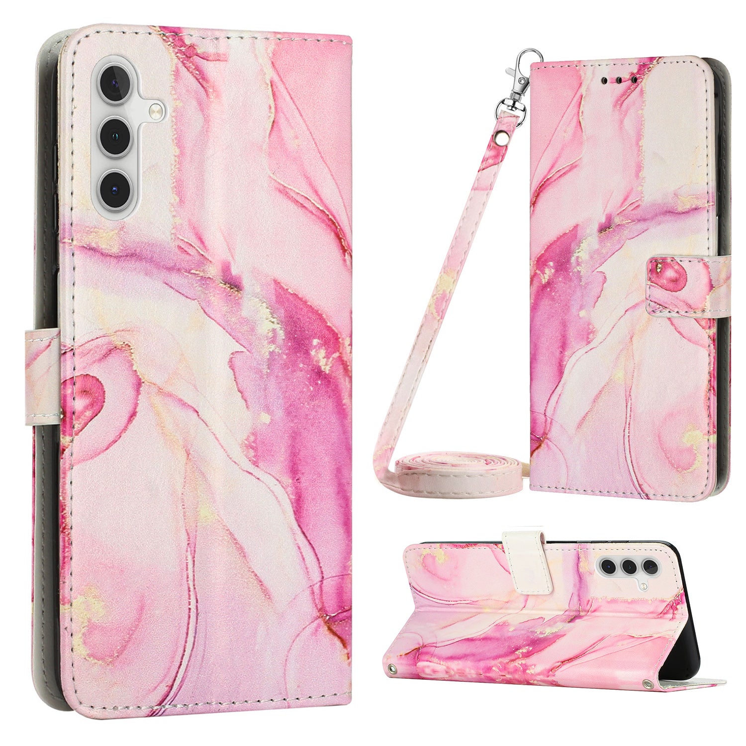 For Samsung Galaxy S23 FE Wallet Leather Case Marble Pattern Phone Stand Cover with Shoulder Strap For Samsung Galaxy S23 FE Wallet Leather Case Marble Pattern Phone Stand Cover with Shoulder Strap
